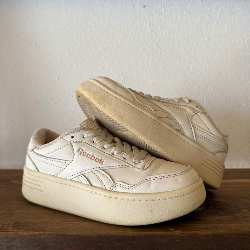 Reebok Club C Double Geo Kids Platform Sneakers‎ White Pink Size 11